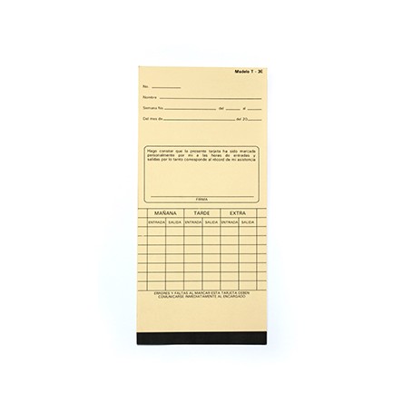 Tarjeta checadora semanal vertical